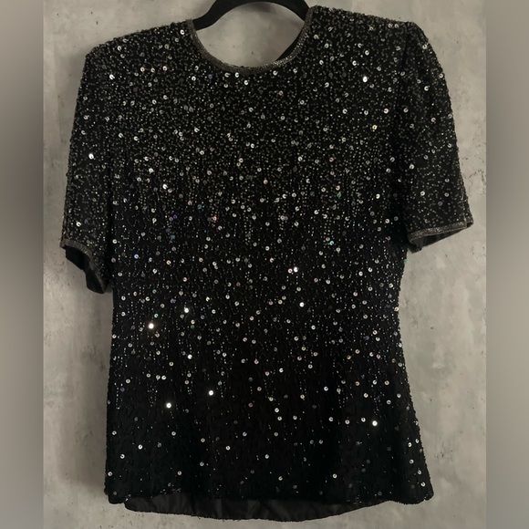 VTG Stenay 100% Silk Black w/Silver Sequins/Beads Evening Blouse/Top  Sz Med - Picture 5 of 9